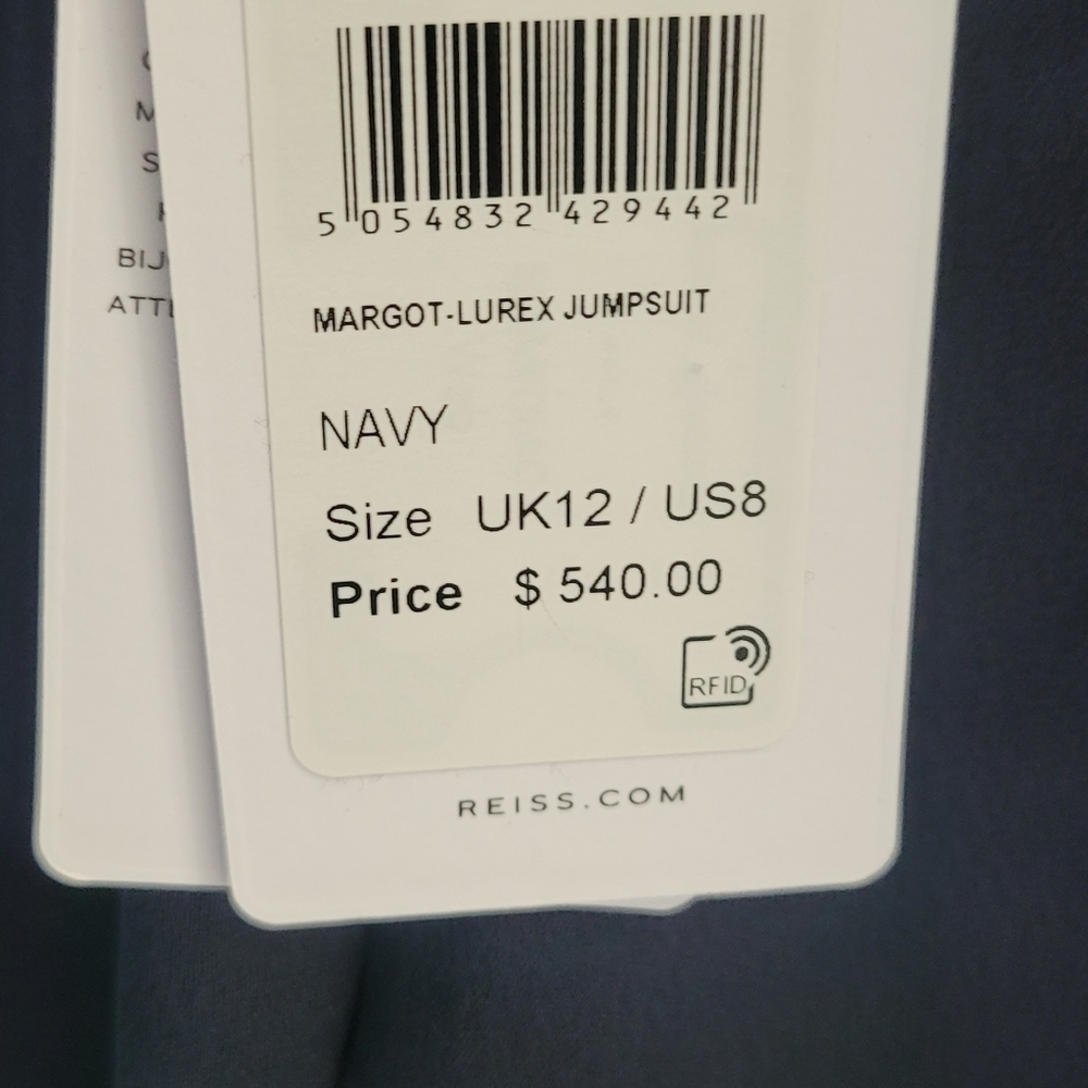 Reiss Margot Metallic & Satin Jumpsuit Navy Size 8 US NWT - Picture 12 of 14
